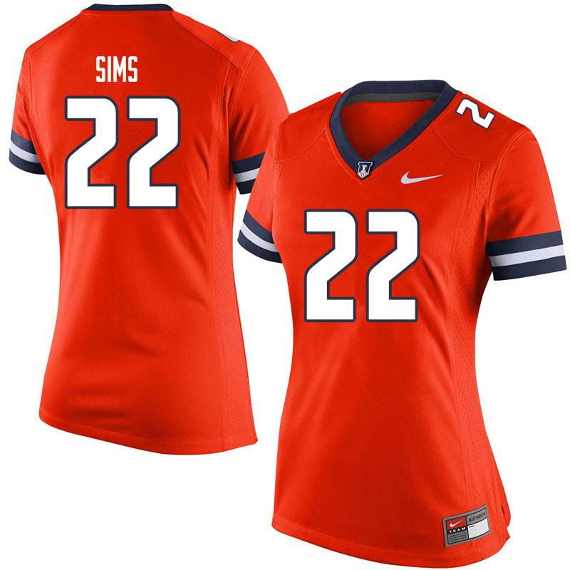 Women #22 Kenyon Sims Illinois Fighting Illini College Football Jerseys Sale-Orange